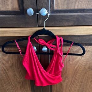 Red Wrap Halter Top
